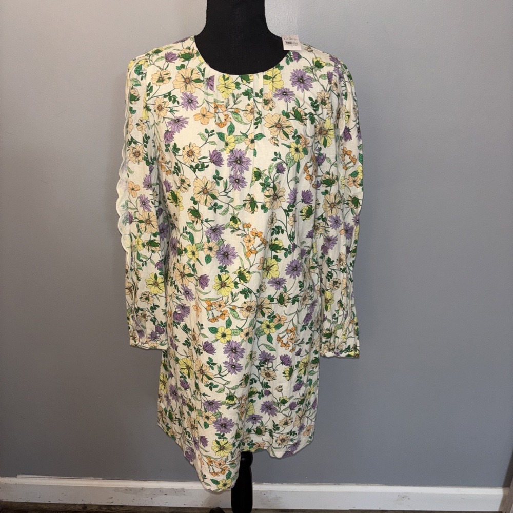 Loft Floral Linen Blend Long Sleeve Shift Dress Women's Size 6 Spring Career NWT